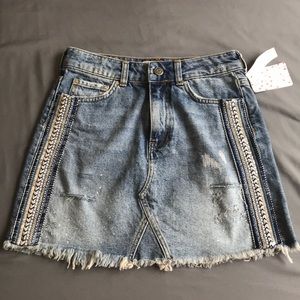 FP Mini Beaded & Embellished Denim Skirt